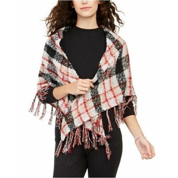 (NWT) Charter Club Women's Classic Plaid Bouclé Triangle Scarf, Black/White/Red‎ - Picture 1 of 2